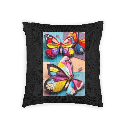 Photo collage of three butterflies made from a spo Woven Pillows