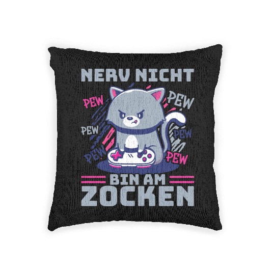 Gaming, Gaming, Video Game, Grumpy Cat Gamer Woven Pillows