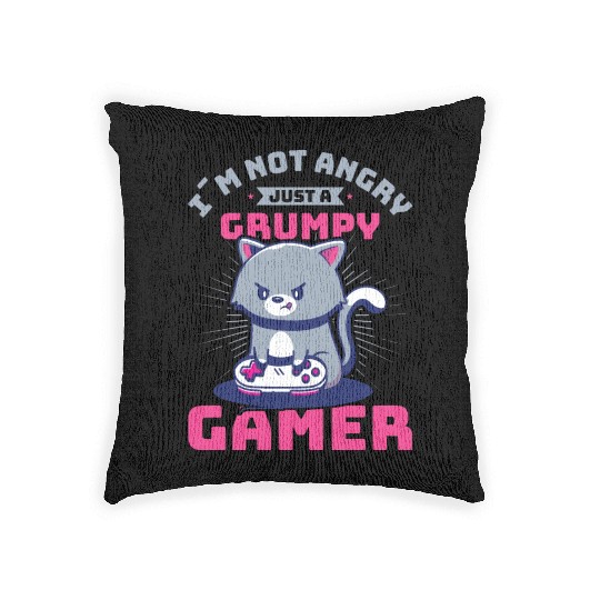 Gaming, Gaming, Video Game, Grumpy Cat Gamer Woven Pillows