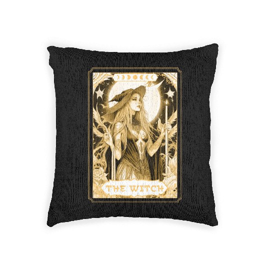 Dark Witch Tarot Card Magic Boho Mystic Celestial Woven Pillows