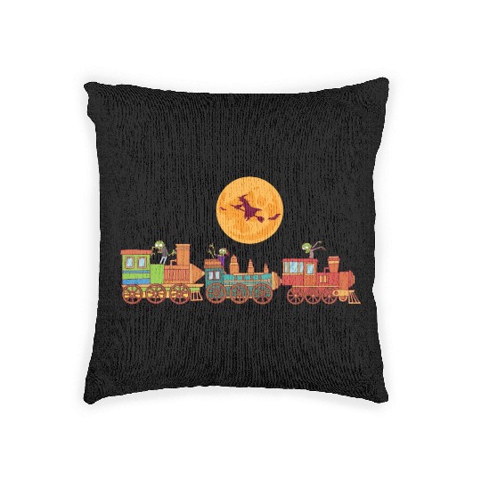 Spooky Halloween Ghost Train Zombie Boo Trick Or Woven Pillows