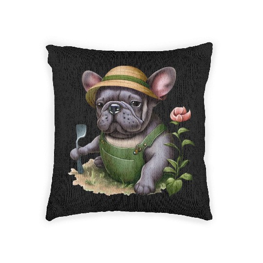 Frenchie in the Flower Garden Woven Pillows