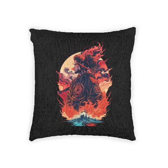 Samurai Boy in Flames Woven Pillows