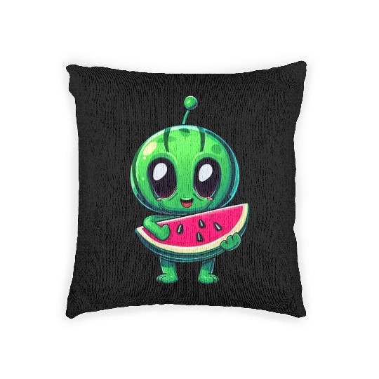 Green Alien meets Juicy Watermelon Woven Pillows