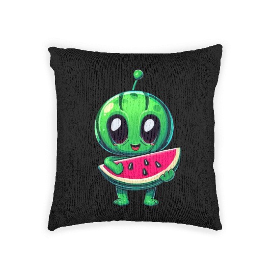 Green Alien meets Juicy Watermelon Woven Pillows