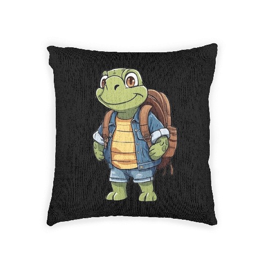 Turtle Wearing Backpack Woven Pillows