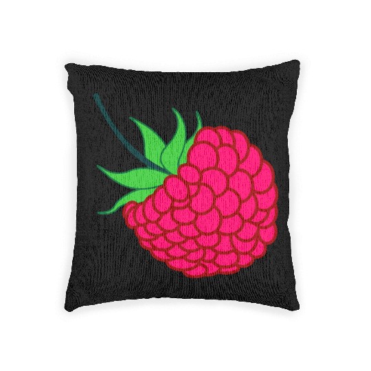Raspberry red with green leaves Woven Pillows