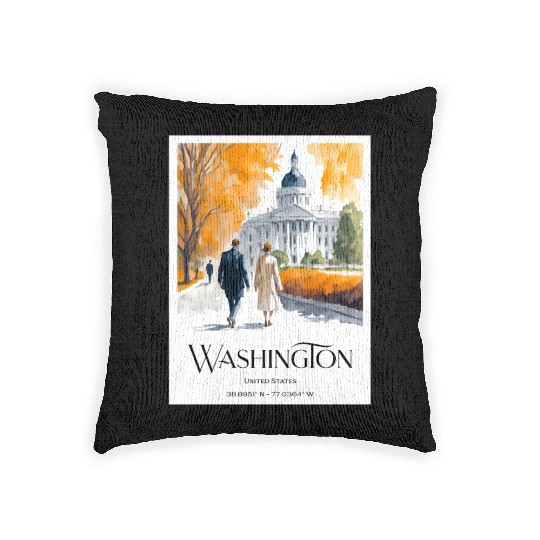 Watercolor painting loving couple in Washington DC Woven Pillows