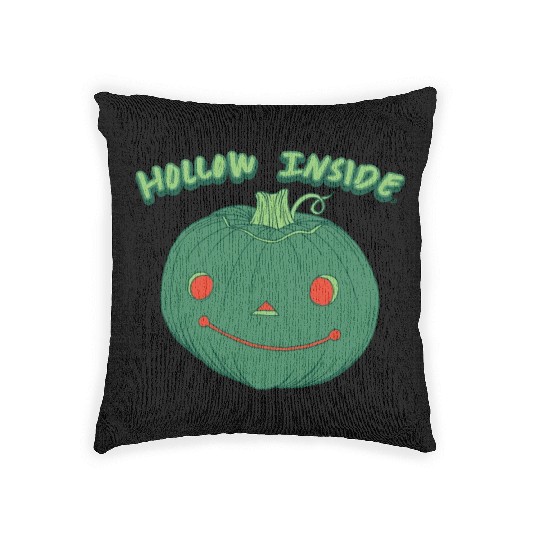 Hollow Inside - Punny Green Jack-o-Lantern Pumpkin Woven Pillows