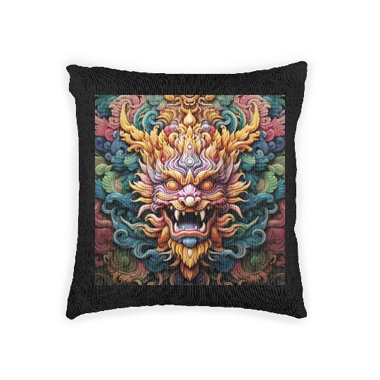 dragon pattern circle pentel color 5 Woven Pillows