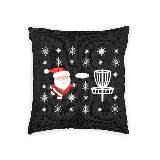 Santa Claus Playing Disc Golf Ugly Christmas T Shi Woven Pillows