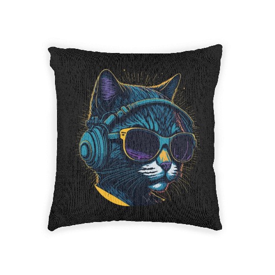 Cool Sunglasses Headphone Galaxy Cat Woven Pillows
