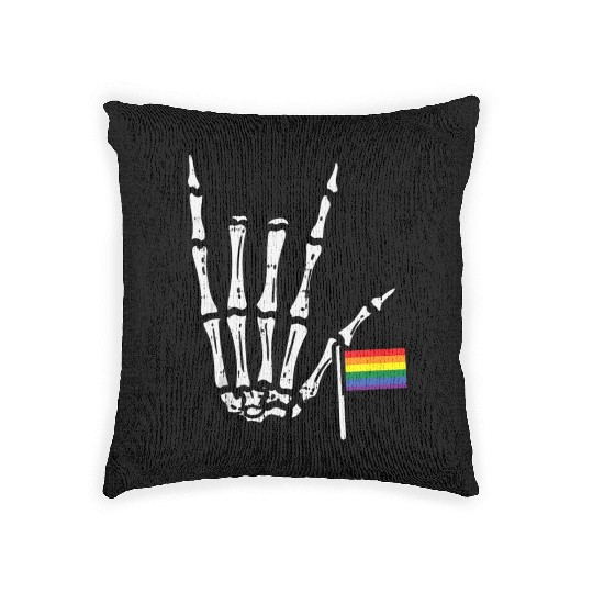 Gay Flag I Love You Hand Skeleton Rainbow Pride Woven Pillows