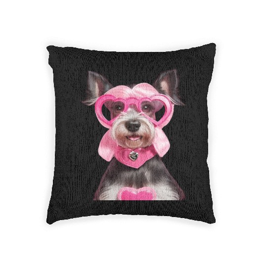 Schnauzer wearing Pink & Silver Heart Woven Pillows