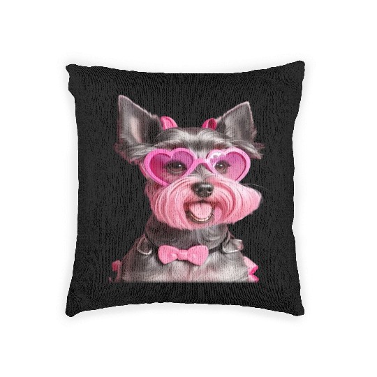 Schnauzer Wearing Pink Bow Tie Woven Pillows