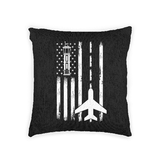 Air Traffic Controller Patriotic Airplane Aviation Woven Pillows