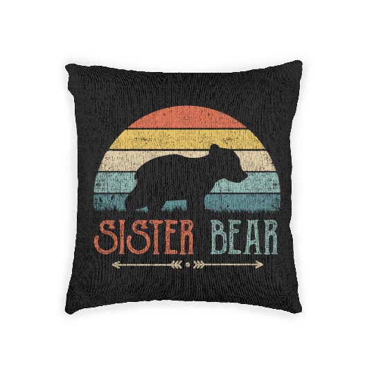 Cute Sister Bear Retro Little Sister Vintage Big Woven Pillows