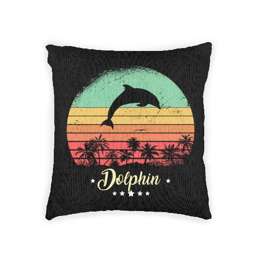 Dolphin Vintage Animals Retro Sunset Sea Animals Woven Pillows