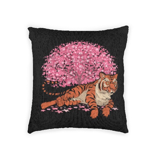 Cherry Blossom Tree Predator Gift Sakura Tiger Woven Pillows