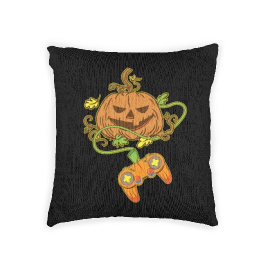 Halloween Jack O Lantern Video Game Controller Woven Pillows