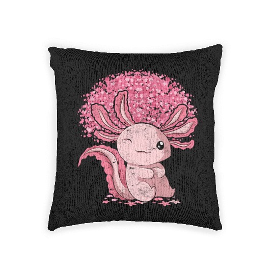 Cherry Blossom Tree Amphibian Gift Sakura Axolotl Woven Pillows