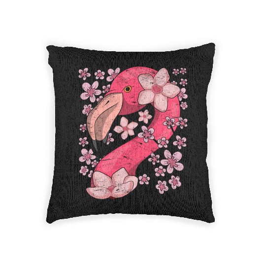 Cherry Blossom Bird Gift Sakura Pink Flamingo Woven Pillows