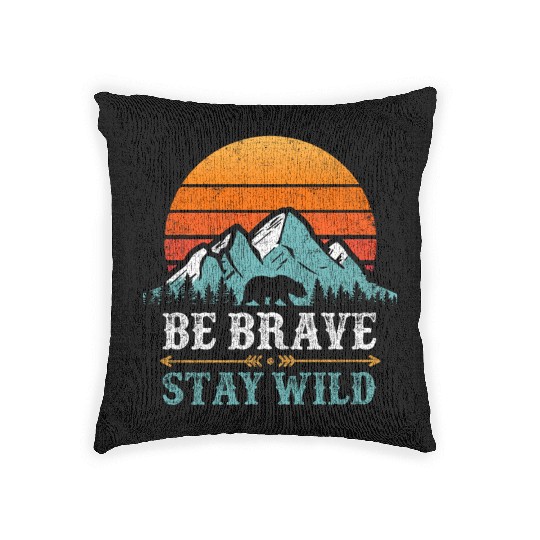 Be Brave Stay Wilderness Bear Mountains Vintage Woven Pillows