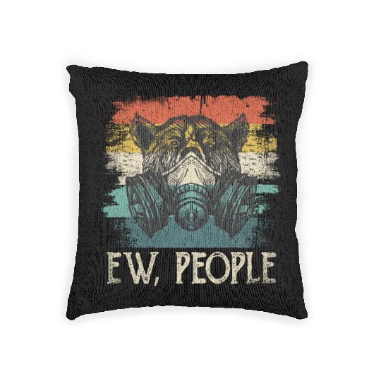 Ew People Bear Funny Introvert Vintage Retro Woven Pillows