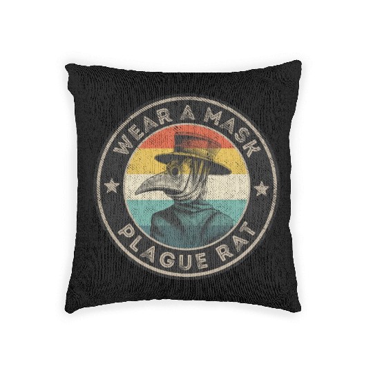 Wear A Mask Plague Doctor Vintage Retro Woven Pillows