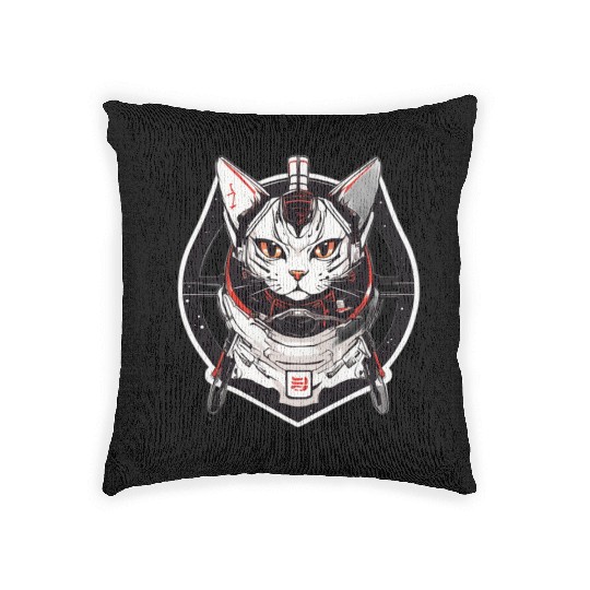 Samurai Space Cat Saga: Cosmic Feline Embarks on a Woven Pillows