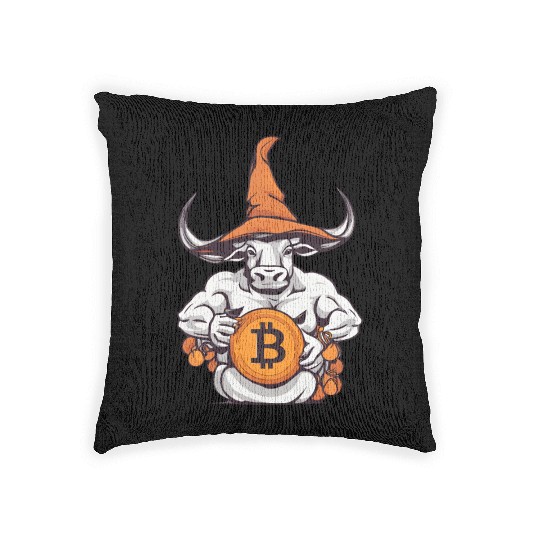 Halloween Bitcoin Wizard Bull Woven Pillows