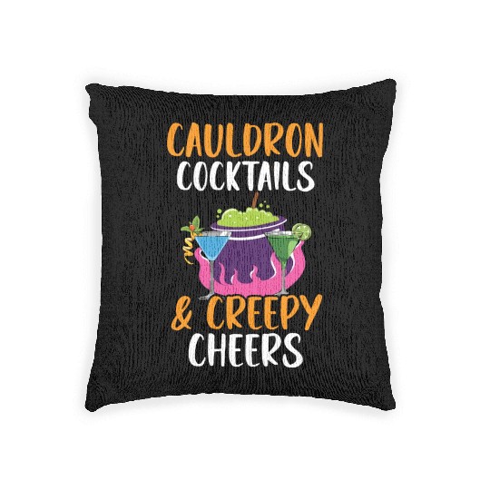 Cauldron Cocktails & Creepy Cheers Halloween Woven Pillows