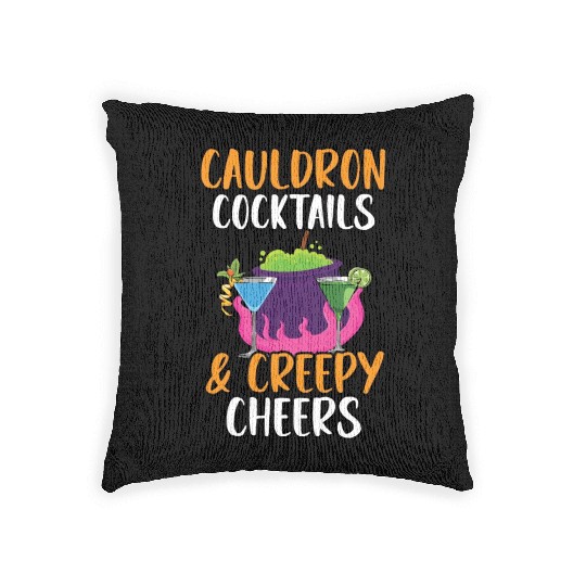 Cauldron Cocktails & Creepy Cheers Halloween Woven Pillows