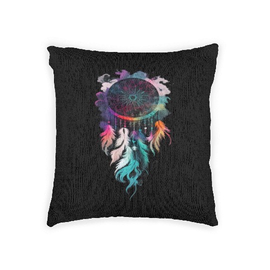 Dreamcatcher with feathers and smoke Woven Pillows