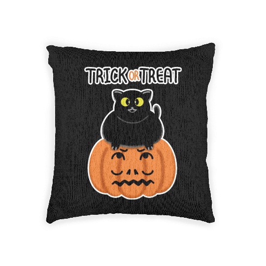 Trick or Treat Black lucky cat with sweetest eyes. Woven Pillows