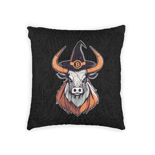 Halloween Bitcoin Wizard Bull Woven Pillows