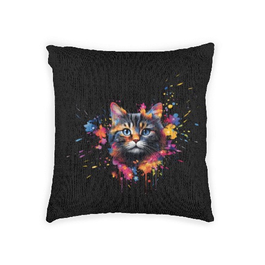 Realistic Animal Portrait Shorthair Cat Woven Pillows
