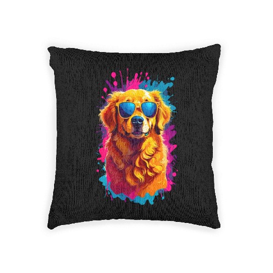 Cool Golden Retriever with Sunglasses 2 Woven Pillows