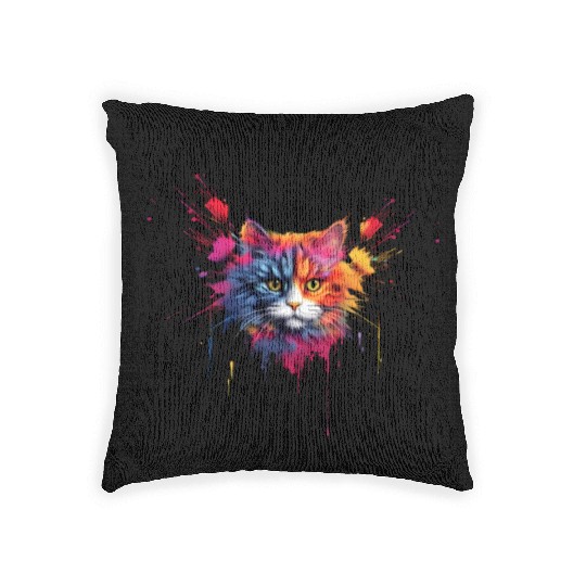 Color Explosion Persian Cat Woven Pillows