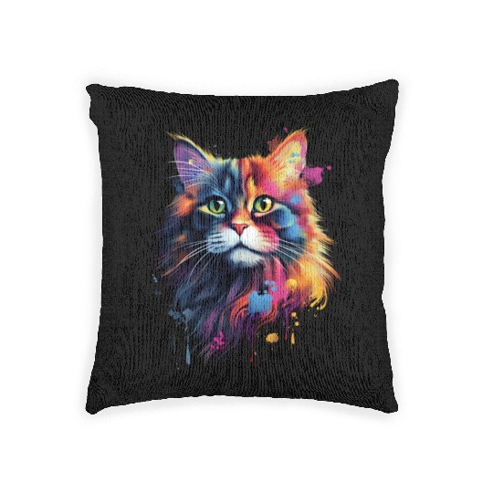 Color Explosion Persian Cat Art Woven Pillows