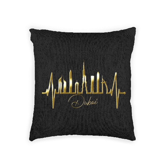 Dubai Skyline Heartbeat Burj Khalifa Silhouette Woven Pillows