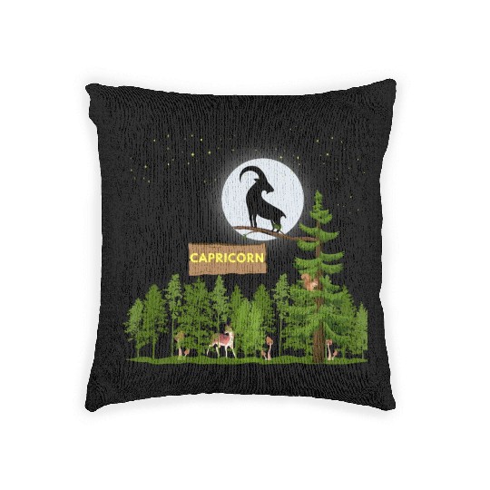 Zodiac Sign Capricorn Astrology Wild Forest Woven Pillows