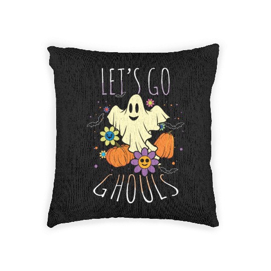 Retro Vintage Go Ghost Hippie Creepy Halloween Woven Pillows