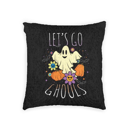 Retro Vintage Go Ghost Hippie Creepy Halloween Woven Pillows