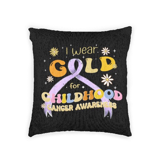 I Wear Gold For Childhood Cancer Awareness Woven Pillows