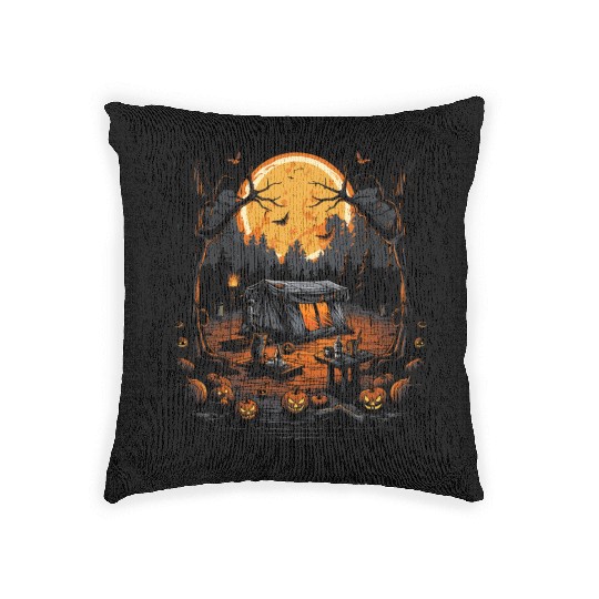 Spooky Camping Adventures Scary Outdoor Halloween Woven Pillows
