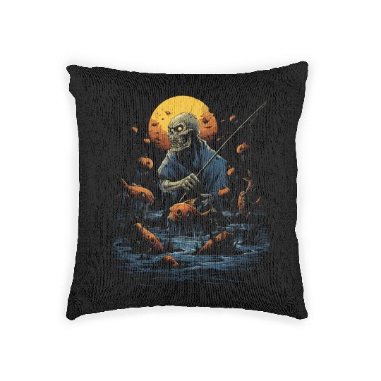 Haunted Fishing Trip Spooky Halloween Angler Woven Pillows