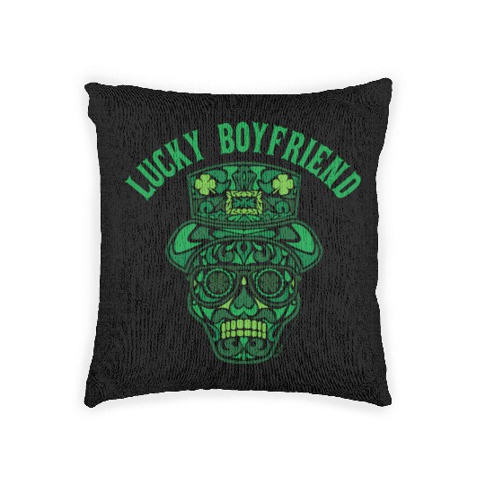 Lucky Boyfriend St Patrick's Day Shamrock Skull Woven Pillows