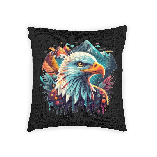 Eagle in front of mountains Woven Pillows