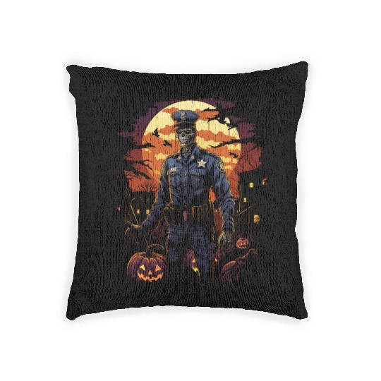 Creepy Zombie Cop Undead Police Halloween Officer Woven Pillows